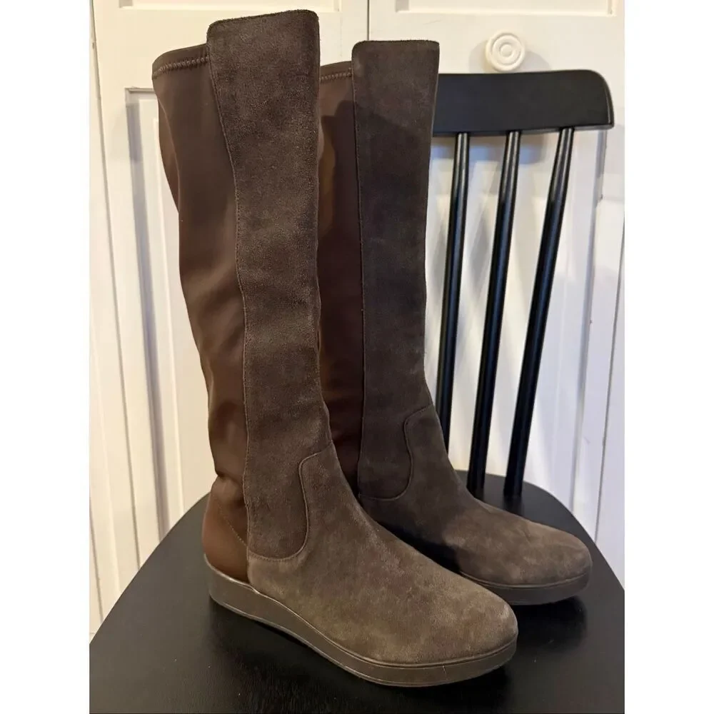 Donald Pliner brown suede Victori wedge tall boots size 7.5